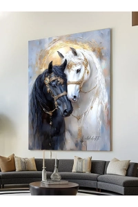 SİYAH VE BEYAZ AT KANVAS TABLO